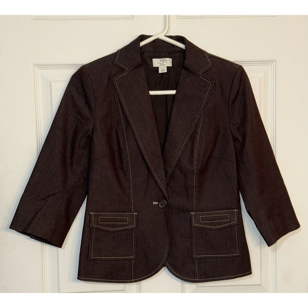 Women's ANN TAYLOR LOFT Petites Dark Wash‎ Denim Stretch Blazer Size 4P